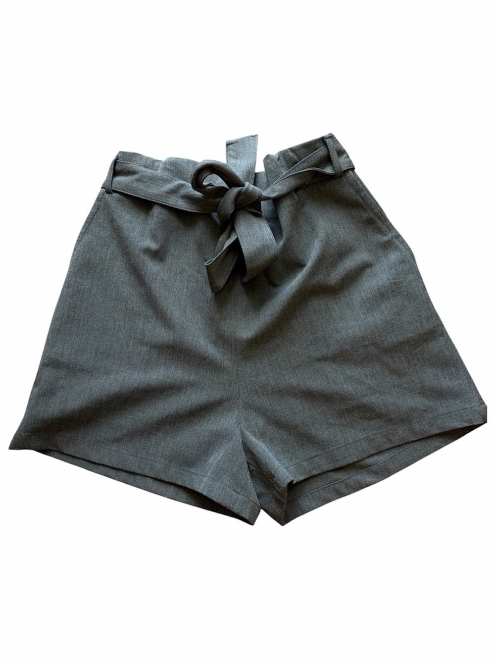 Pull & Bear Grey Paperbag Tie Waist Shorts High Rise Tailored Casual Summer